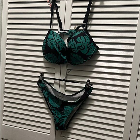 Unbranded Other - #1283=Tropical Green and Black Bikini Set